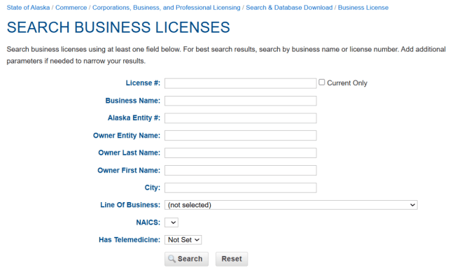 Alaska license search home