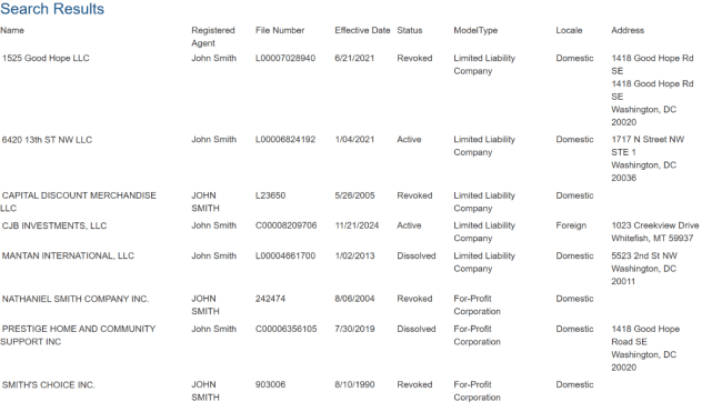 DC agent search results