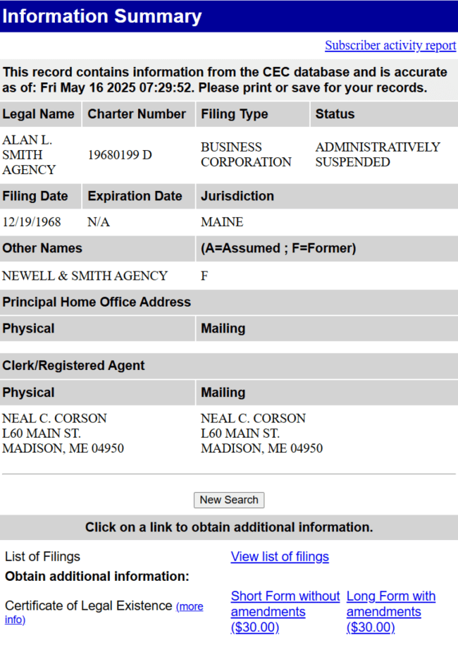 Maine business search results additional information