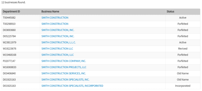 Maryland business name search results 1