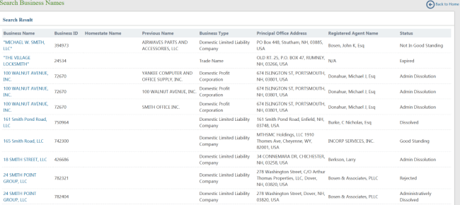 New Hampshire business name search results 1