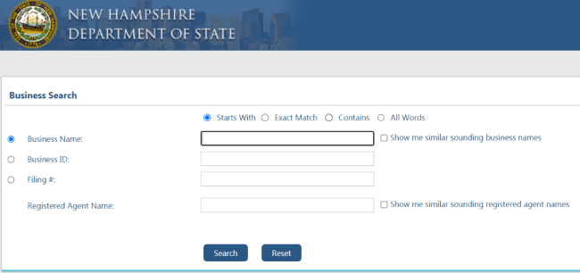 New Hampshire business search home
