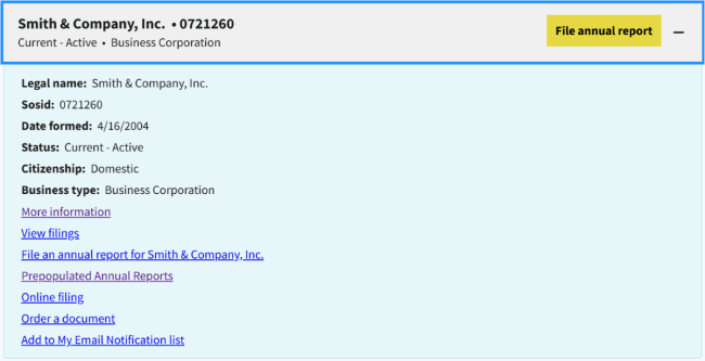 NC business name search results 2
