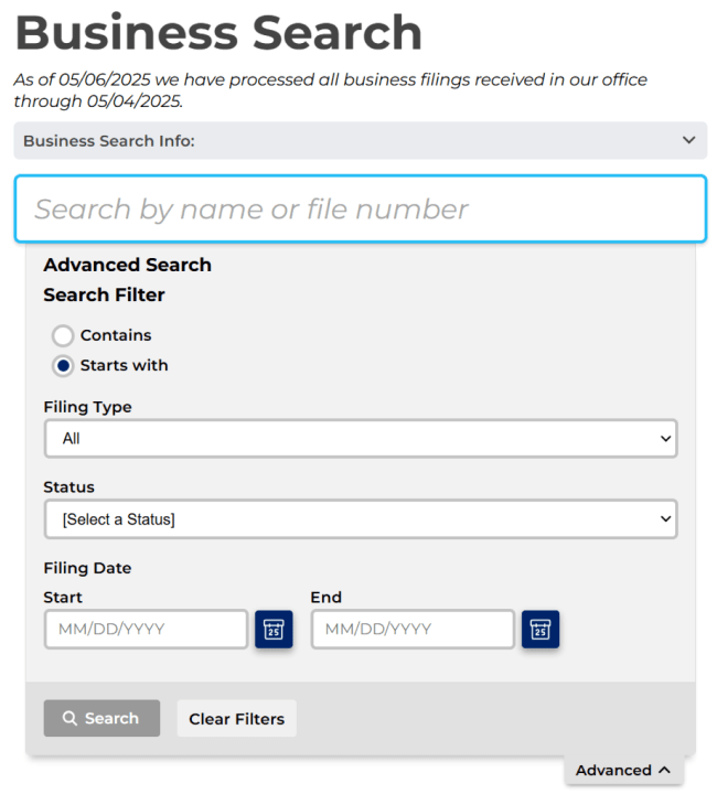 Pennsylvania-business-search-page