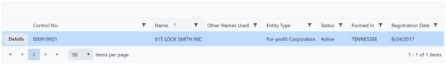Tennessee control number search results