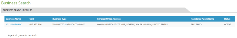 Washington UBI search results
